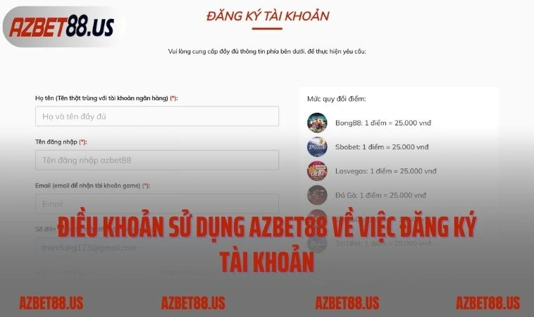 Điều khoản sử dụng AZBET88 về việc đăng ký tài khoản