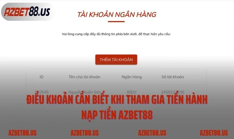 Điều khoản cần biết khi tham gia tiến hành nạp tiền AZBET88